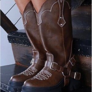 Brown Western Chunky Boots
